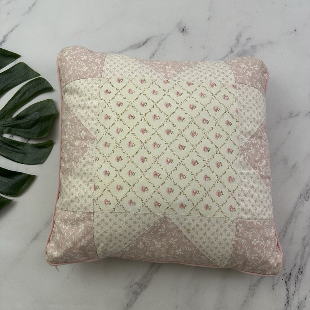 Laura Ashley Vintage Y2k Throw Pillow Pink White Patchwork Floral Down Insert